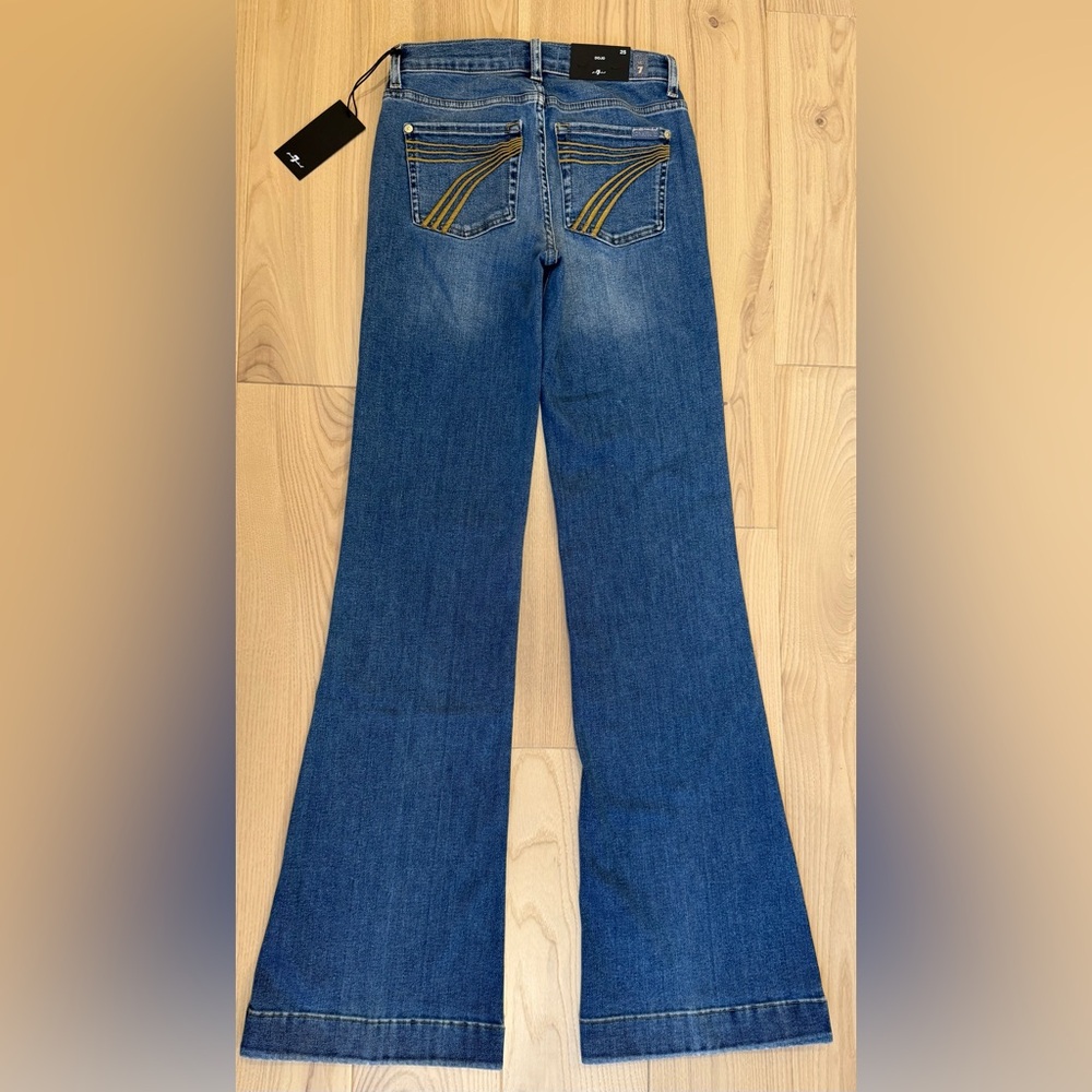 Long! 7 For All Mankind Dojo Original Jeans Women Flare Leg Trousers NWT Size 25 - Picture 6 of 13